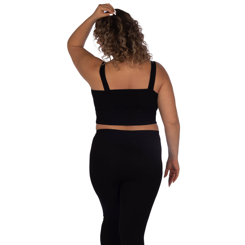 Black Plus Soft Ribbed V Neck Crop Top Back