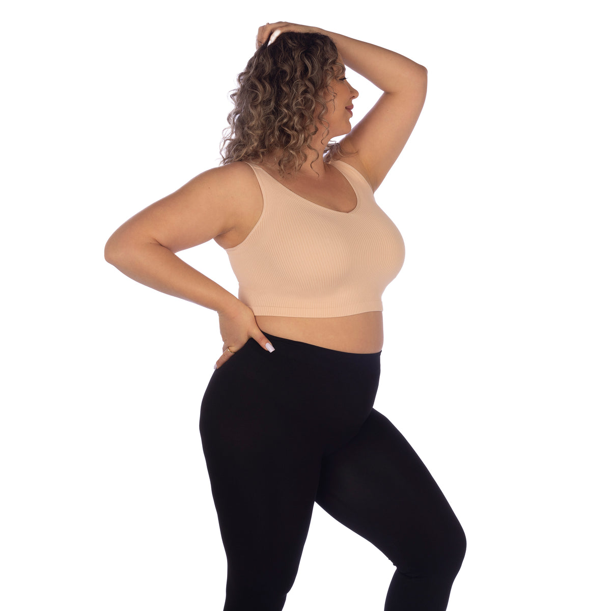 Blossom Plus Soft Ribbed V Neck Crop Top Side