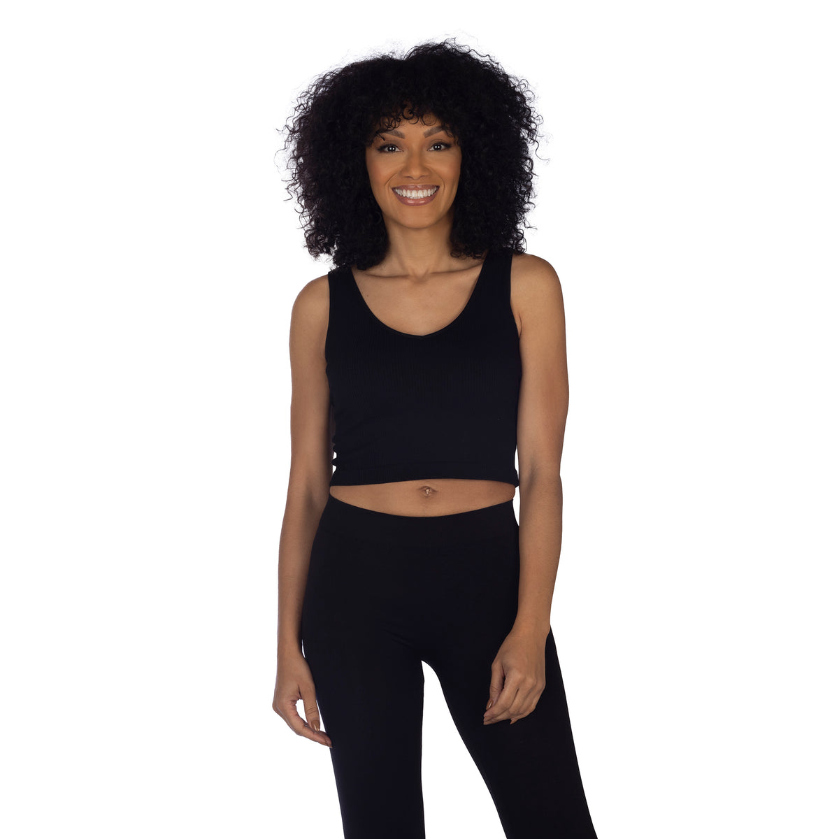 Black Soft Ribbed V Neck Crop Top