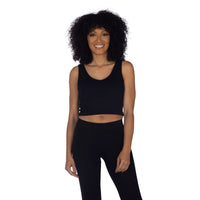 Black Soft Ribbed V Neck Crop Top