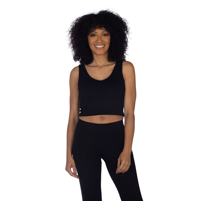 Black Soft Ribbed V Neck Crop Top