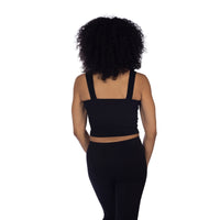 Black Soft Ribbed V Neck Crop Top Back