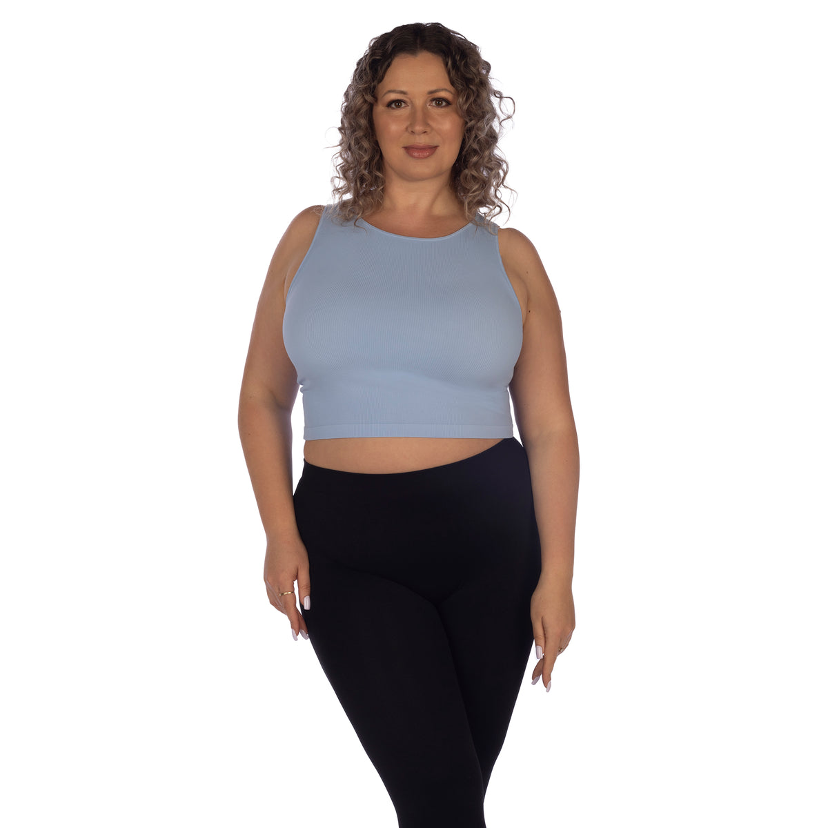 Baby BluePlus Jewel Neck Ribbed Crop Top