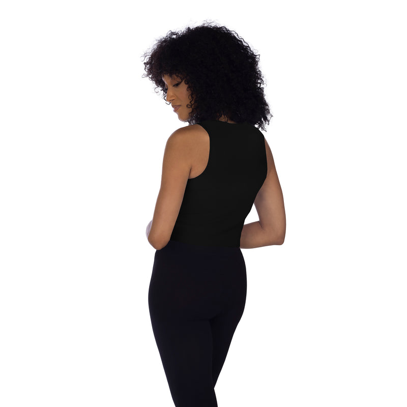 Black Jewel Neck Ribbed Crop Top Back