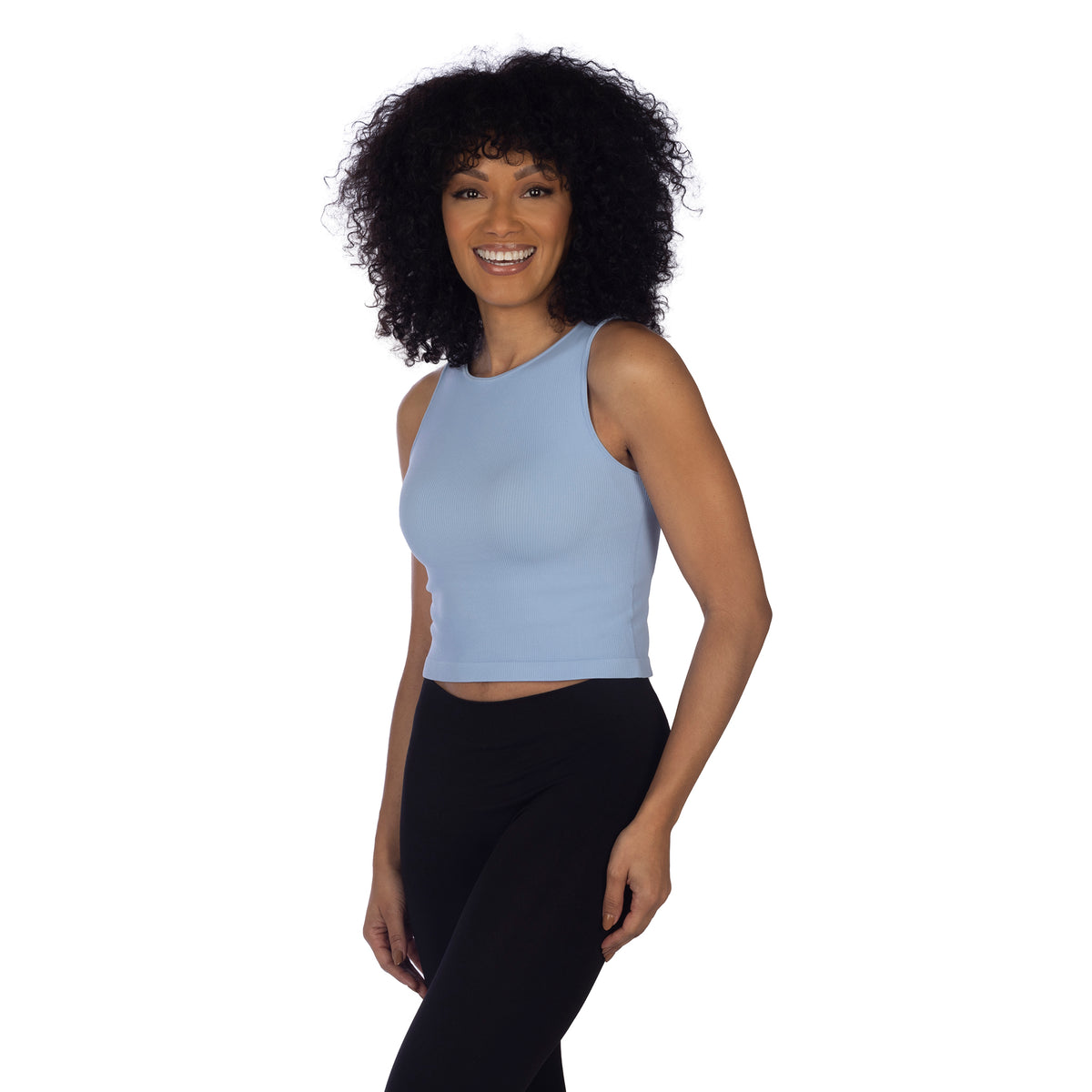 Baby Blue Jewel Neck Ribbed Crop Top