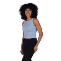 Baby Blue Jewel Neck Ribbed Crop Top