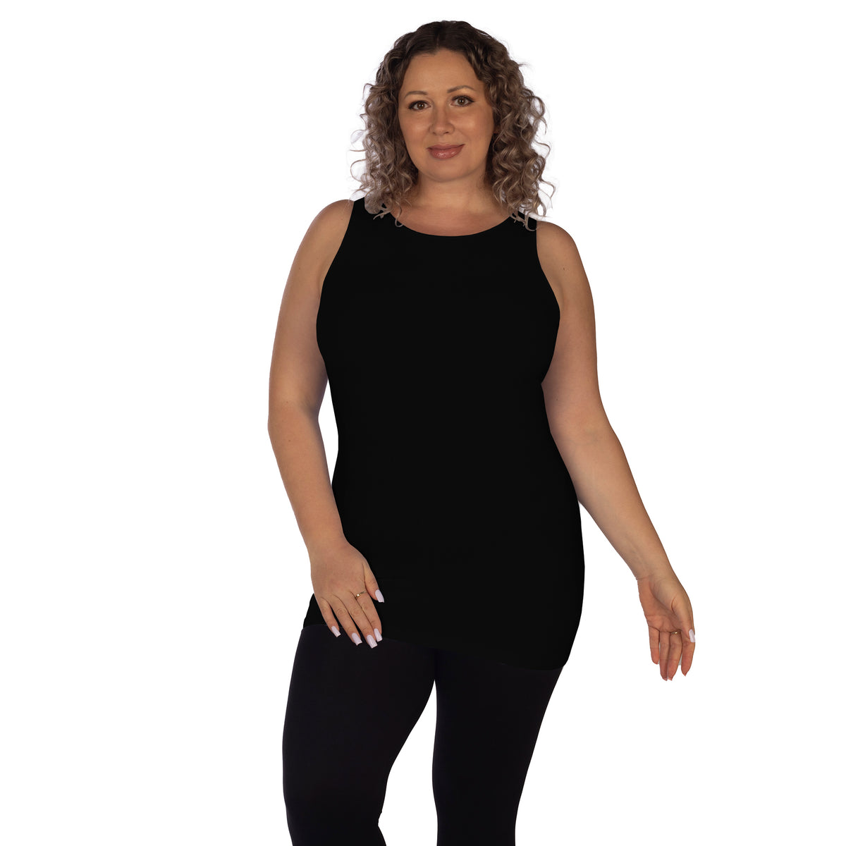 Black Plus Jewel Neck Ribbed Tank Top