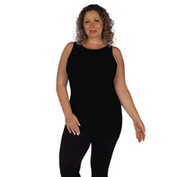 Black Plus Jewel Neck Ribbed Tank Top