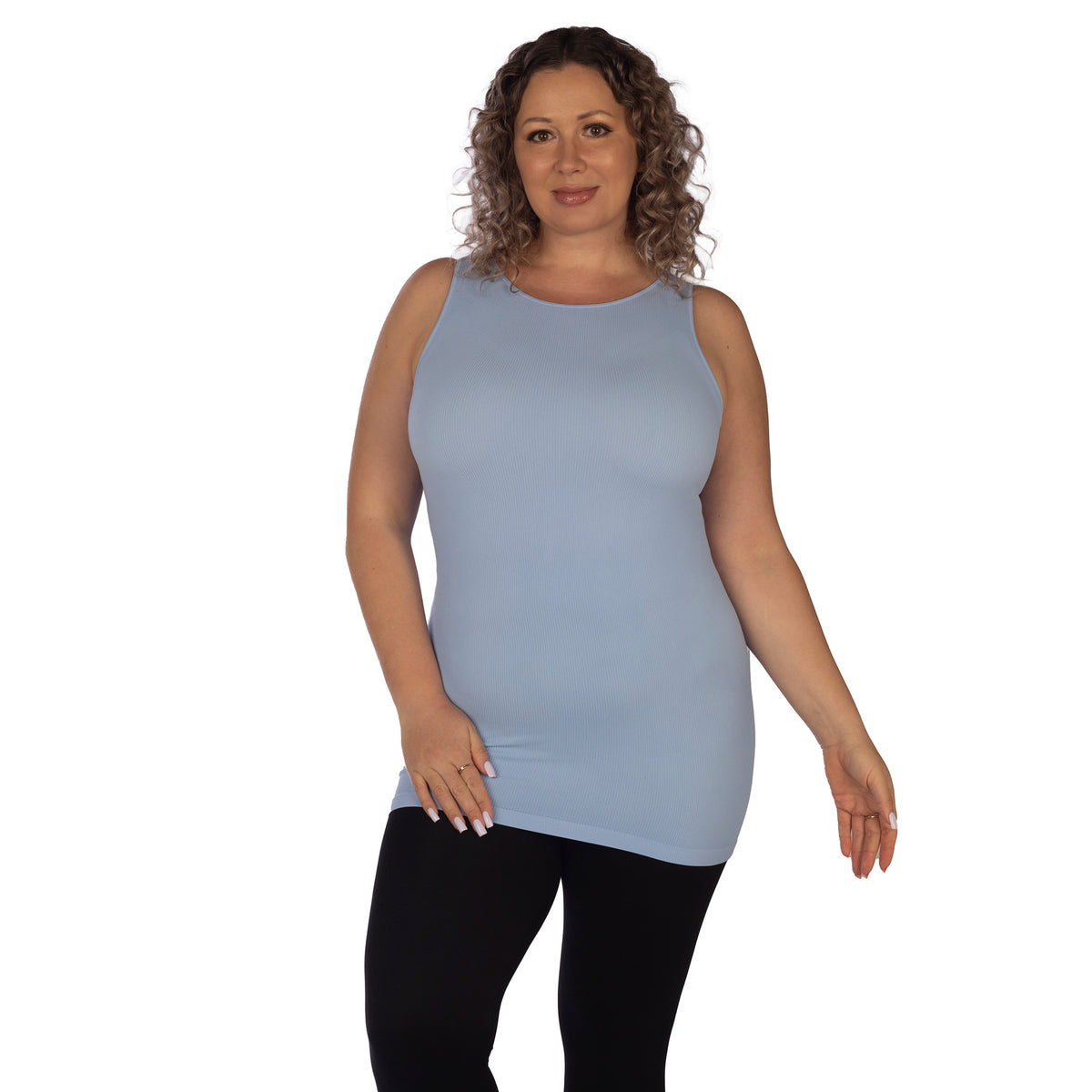 Baby Blue Plus Jewel Neck Ribbed Tank Top