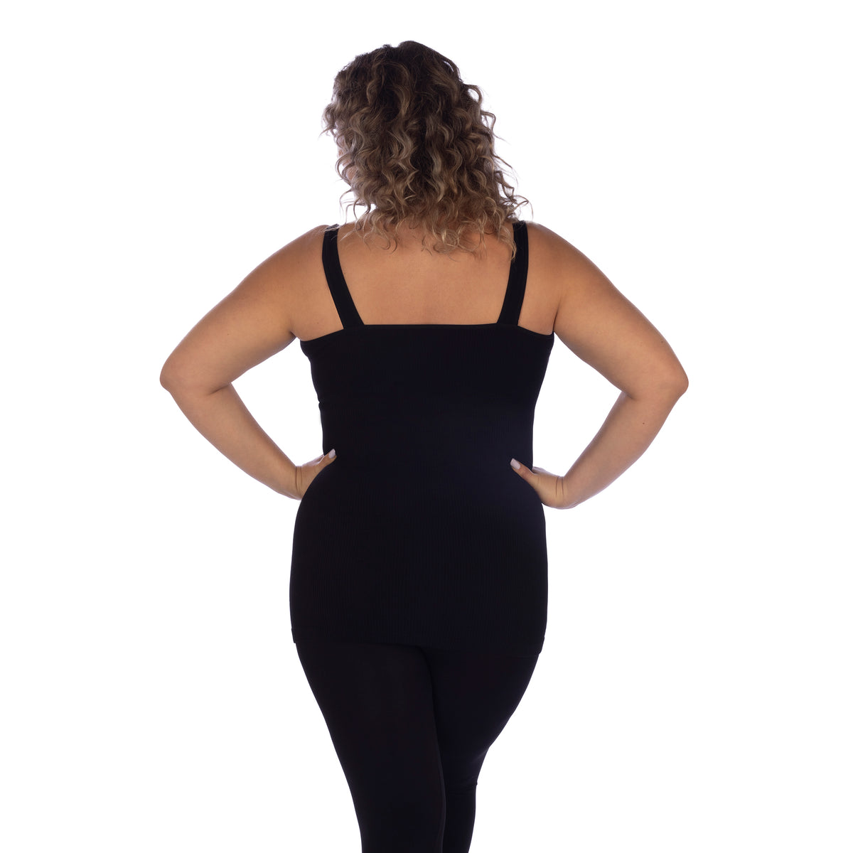 Black Plus Soft Ribbed V Neck Tank Top Back