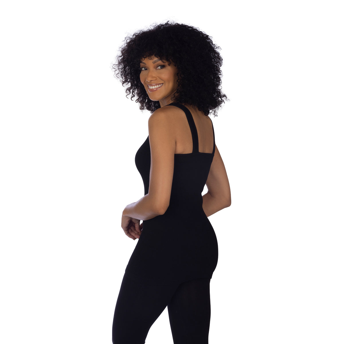 Black Soft Ribbed V Neck Tank Top Back