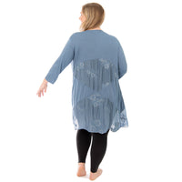 Denim Plus floral burnout cardigan back view