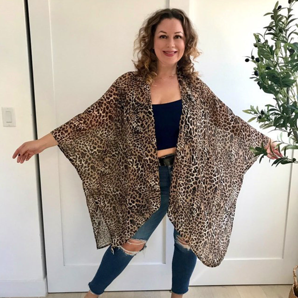 Standard Animal Print Kimono Open with Bralette and Jeans