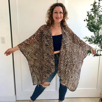 Standard Animal Print Kimono Open with Bralette and Jeans