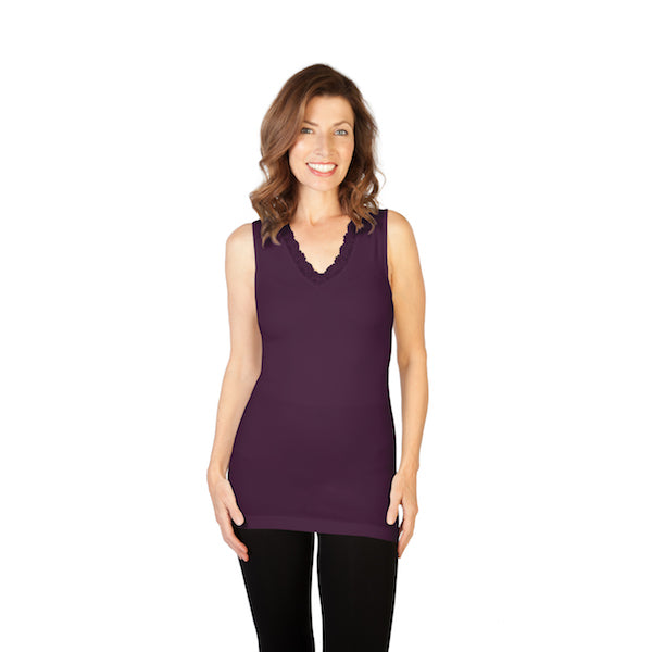 Eggplant Lace V Neck Tank Top