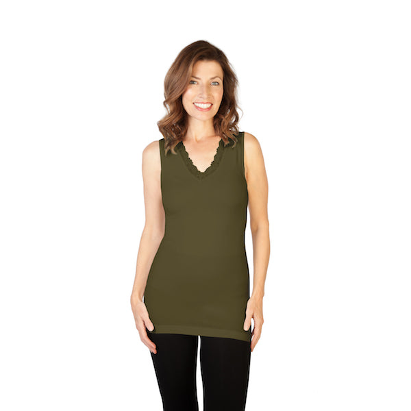 Olive Lace V Neck Tank Top