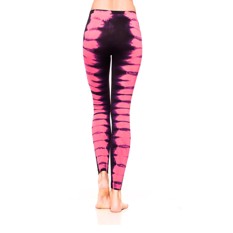 Neon pink tie dye leggings back view