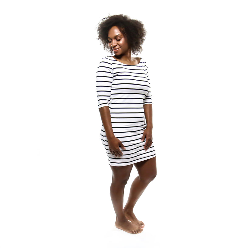 White Thick Stripe Dress Front View