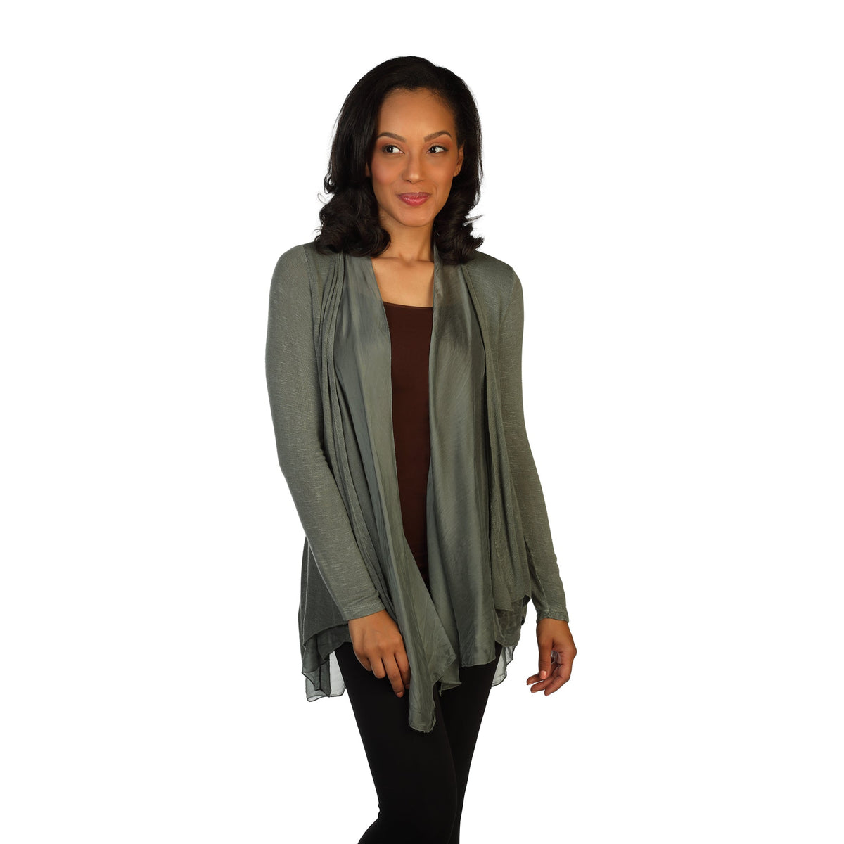 Olive Knit And Silk Cardigan