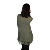 Olive Knit And Silk Cardigan Back View