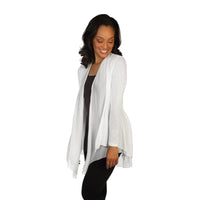 White Knit And Silk Cardigan Side View Looking Down